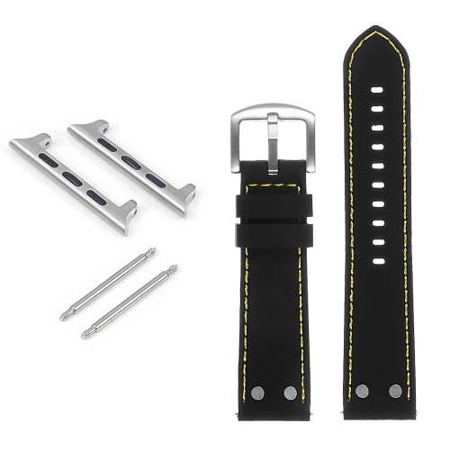 StrapsCo Rubber Aviator Strap with Rivets for Apple Watch - 40mm - Black & Yellow