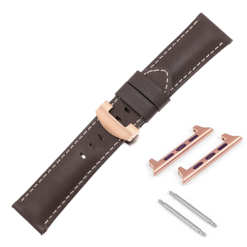 DASSARI Smooth Leather Strap w/ Rose Gold Deployant Clasp for Apple Watch - 44mm - Brown