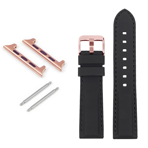 STRAPSCO  Rubber Strap With Stitching & Rose Gold Buckle for Apple Watch - 38MM - In Black