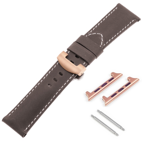 DASSARI Vintage Leather Strap w/ Rose Gold Deployant Clasp for Apple Watch - 44mm - Coffee Brown