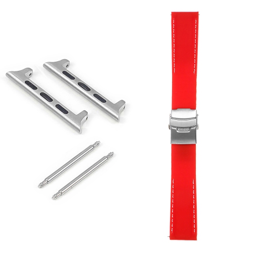 StrapsCo Rubber Strap with Stitching & Clasp for Apple Watch - 38mm - Red & White