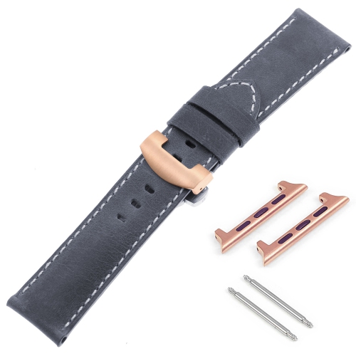 DASSARI Vintage Leather Strap w/ Rose Gold Deployant Clasp for Apple Watch - 42mm - Oyster Blue