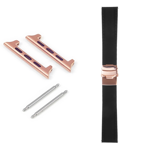 StrapsCo Bracelet en caoutchouc avec surpiqûres et fermoir en or rose pour Apple Watch - 44mm - Noir