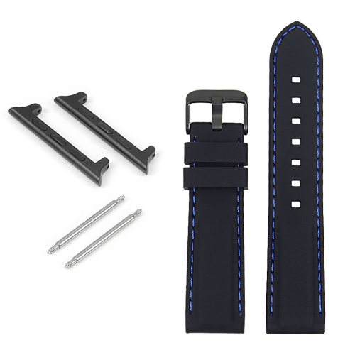 StrapsCo Rubber Strap with Stitching & Black Buckle for Apple Watch - 42mm - Black & Blue