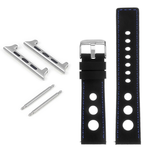StrapsCo Bracelet de rallye en caoutchouc pour Apple Watch - 44mm - Noir & Bleu
