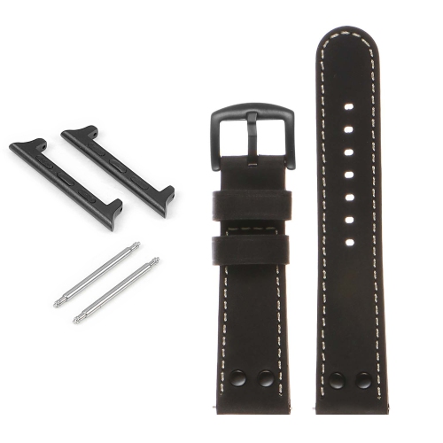 DASSARI  Vintage Leather Pilot Watch Band W/ Matte Rivets for Apple Watch - 44MM - In Black