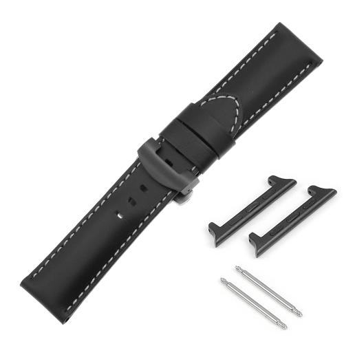 DASSARI Smooth Leather Strap w/ Black Deployant Clasp for Apple Watch - 42mm - Black