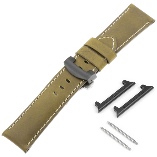 DASSARI Vintage Leather Strap w/ Black Deployant Clasp for Apple Watch - 40mm - Khaki