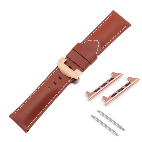DASSARI Smooth Leather Strap w/ Rose Gold Deployant Clasp for Apple Watch - 38mm - Rust