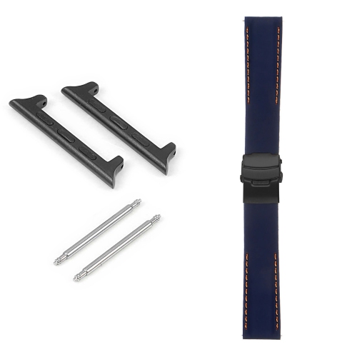 StrapsCo Rubber Strap with Stitching & Matte Black Clasp for Apple Watch - 38mm - Blue & Orange