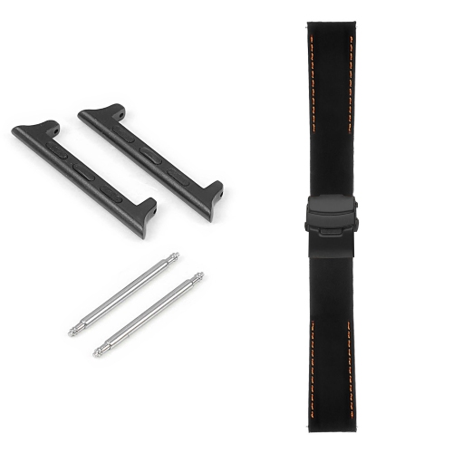STRAPSCO  Rubber Strap With Stitching & Matte Black Clasp for Apple Watch - 44MM - Black & In Orange