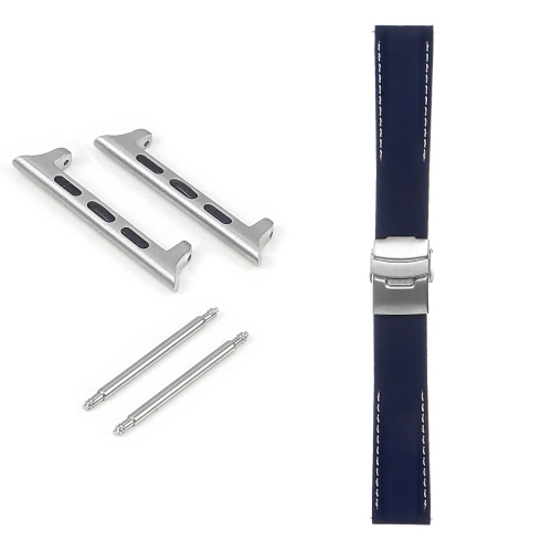 STRAPSCO  Rubber Strap With Stitching & Clasp for Apple Watch - 38MM - & White In Blue
