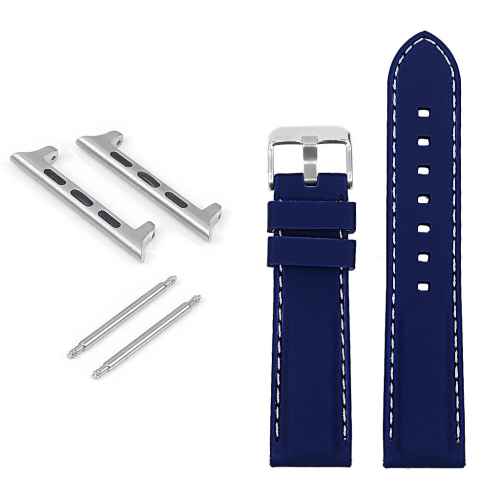 StrapsCo Rubber Strap with Stitching for Apple Watch - 38mm - Blue & White