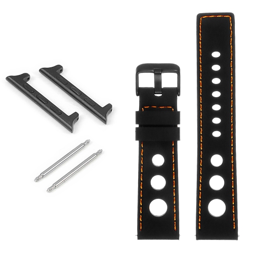 StrapsCo Bracelet de rallye en caoutchouc avec boucle noire pour Apple Watch - 42mm - Noir & Orange