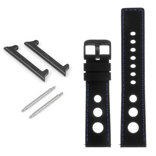 StrapsCo Rubber Rally Strap with Black Buckle for Apple Watch - 44mm - Black & Blue