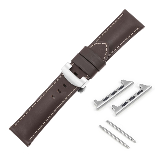 DASSARI Smooth Leather Strap w/ Silver Deployant Clasp for Apple Watch - 40mm - Brown