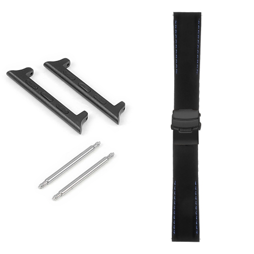 StrapsCo Bracelet en caoutchouc avec coutures et fermoir noir mat pour Apple Watch - 40mm - Noir & Bleu