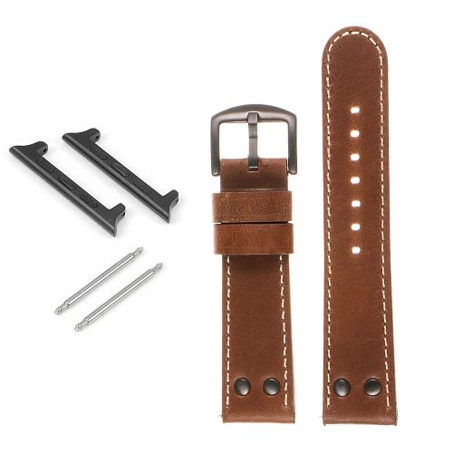 DASSARI Vintage Leather Pilot Watch Band w/ Matte Black Rivets for Apple Watch - 40mm - Tan