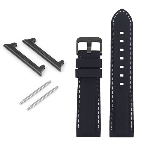 StrapsCo Bracelet en caoutchouc avec coutures et boucle noire pour Apple Watch - 44mm - Noir & Blanc