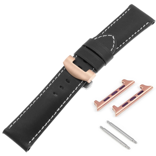 DASSARI Bracelet en cuir vintage avec fermoir déployant en or rose pour Apple Watch - 44mm - Noir