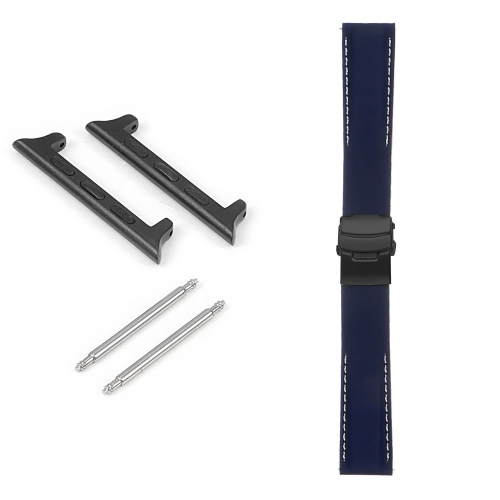 StrapsCo Rubber Strap with Stitching & Matte Black Clasp for Apple Watch - 40mm - Blue & White