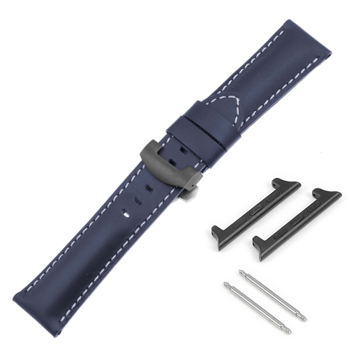 DASSARI Smooth Leather Strap w/ Black Deployant Clasp for Apple Watch - 44mm - Navy Blue