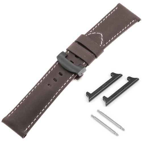 DASSARI Vintage Leather Strap w/ Black Deployant Clasp for Apple Watch - 44mm - Coffee Brown
