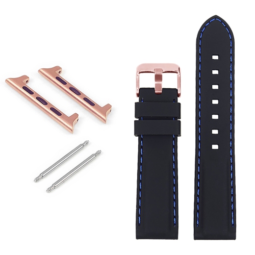 STRAPSCO  Rubber Strap With Stitching & Rose Gold Buckle for Apple Watch - 38MM - Black & In Blue