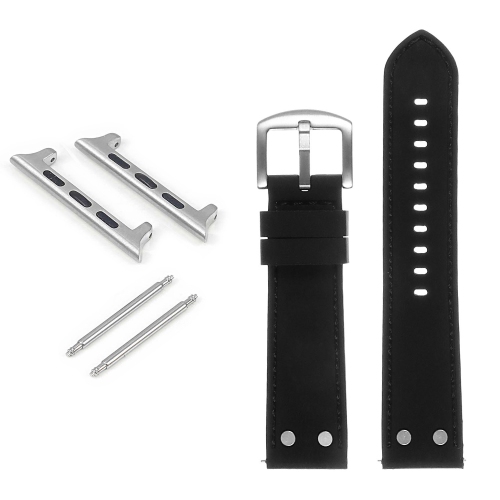 STRAPSCO  Rubber Aviator Strap With Rivets for Apple Watch - 38MM - In Black