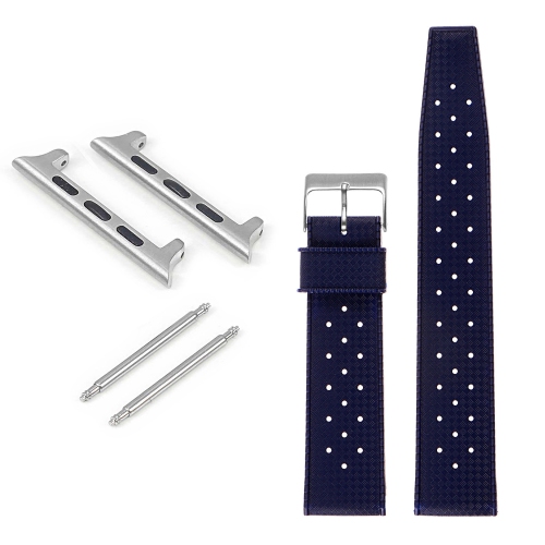 STRAPSCO  Vintage Style Perforated Rubber Rally Strap for Apple Watch - 44MM - In Navy Blue