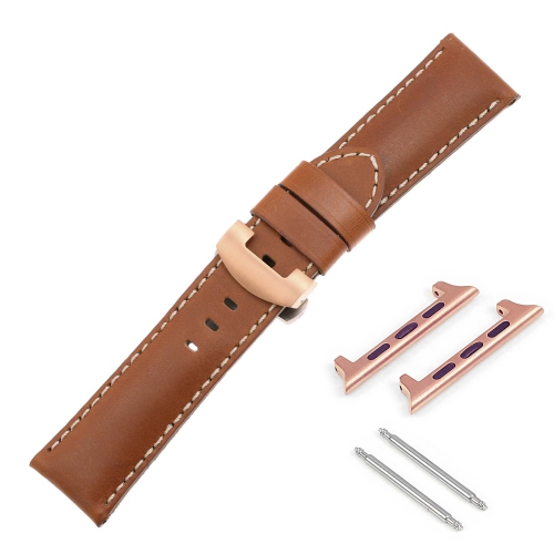DASSARI  Smooth Leather Strap W/ Rose Gold Deployant Clasp for Apple Watch - 40MM - In Tan