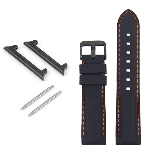 STRAPSCO  Rubber Strap With Stitching & Black Buckle for Apple Watch - 44MM - Black & In Orange