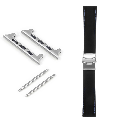 STRAPSCO  Rubber Strap With Stitching & Clasp for Apple Watch - 38MM - Black & In Blue