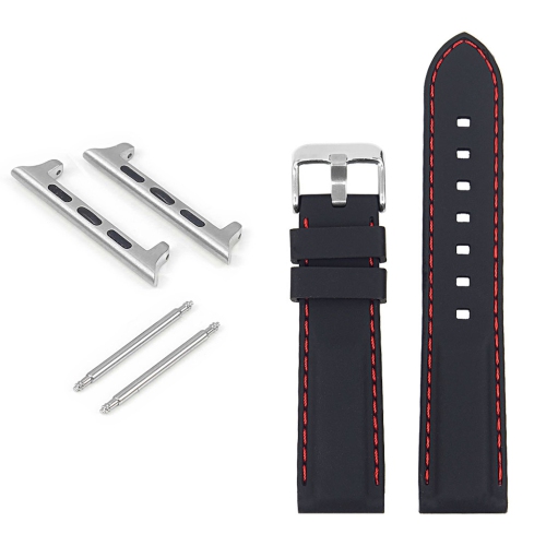 STRAPSCO  Rubber Strap With Stitching for Apple Watch - 42MM - Black & In Red