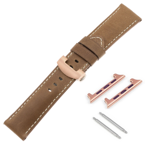 DASSARI Bracelet en cuir vintage avec fermoir déployant en or rose pour Apple Watch - 40mm - Cigare Classique