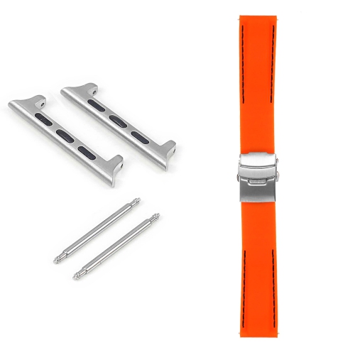 STRAPSCO  Rubber Strap With Stitching & Clasp for Apple Watch - 38MM - & Black In Orange