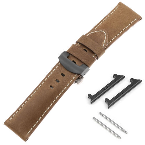DASSARI  Vintage Leather Strap W/ Deployant Clasp for Apple Watch - 40MM - Classic Cigar In Black