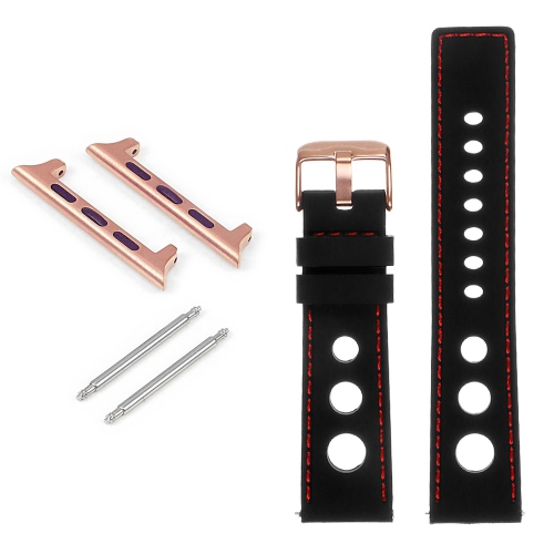 STRAPSCO  Rubber Rally Strap With Rose Gold Buckle for Apple Watch - 44MM - Black & In Red
