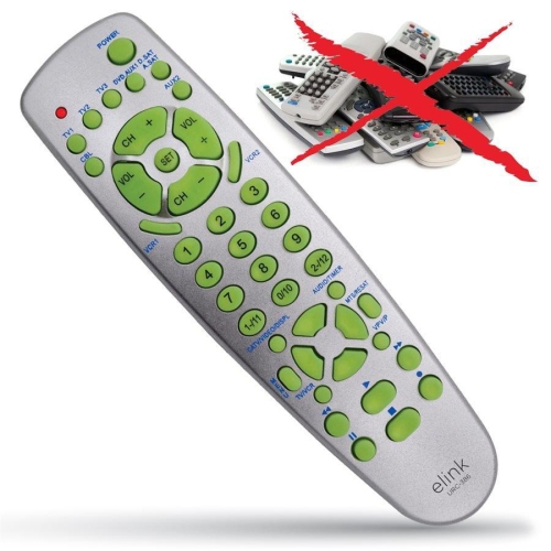 eLink URC-386 - 9-in-1 Universal Remote Control for TV, VCR, DVD, Cable, Satellite, CD/AUX, VCDE, Silver color