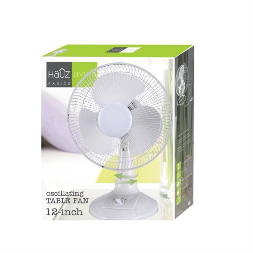 Hauz DF1-12 - Ventilateur sur Pied de 12 Pouce, Oscillant, Blanc