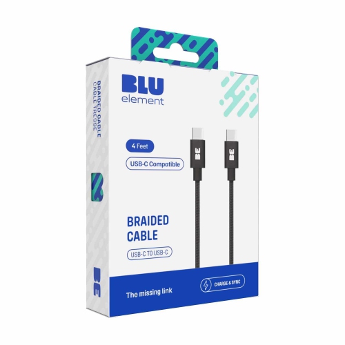 Blu Element Braided Charge/Sync USB-C to USB-C Cable 4ft 60W | Black
