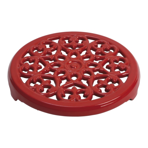 STAUB  Serving 23 Cm Round Cast Iron Trivet, Lily Decal, Cherry