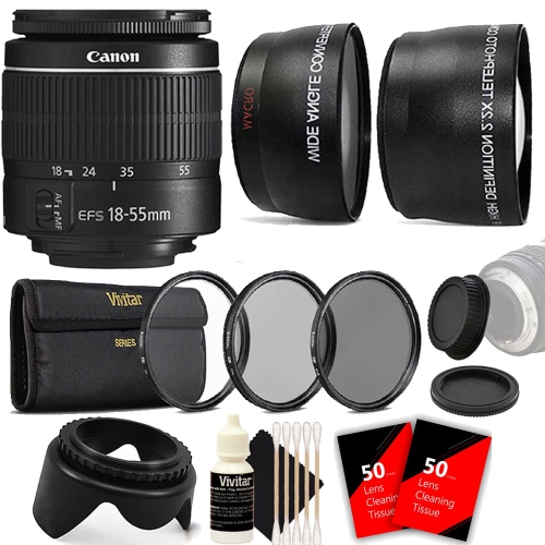 CANON  Ef-S 18-55MM Iii F/3.5-5.6 Camera Lens + 58MM Telephoto & Wide Angle Lens + Uv Cpl Nd Kit + Tulip Lens Hood + 100 Lens Tissue + 3PC Cleaning