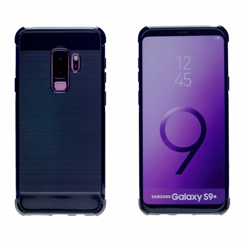 TopSave Edge Corner Bumper Brush Style Carbon Fiber TPU For Samsung S9 Plus, Black