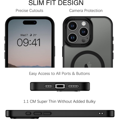 TopSave Strong Magnetic Compatible with MagSafe, Translucent Matte Slim Protective Case with Raised Camera Lens and Metallic Trim For iPhone 16 Pro,
