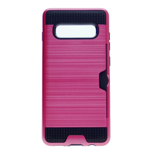 Brush Style Dual Layer w/Card Slot Armor Case For Samsung S10e, Hot Pink