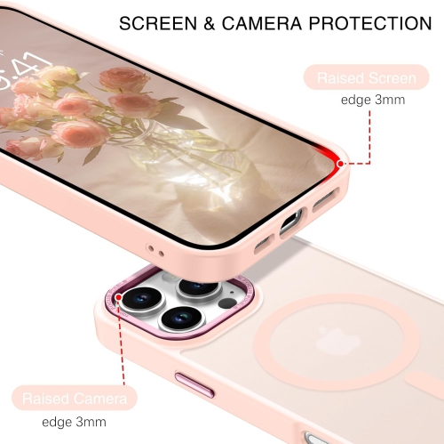 TopSave Strong Magnetic Compatible with MagSafe, Translucent Matte Slim Protective Case with Raised Camera Lens and Metallic Trim For iPhone 16 Pro,