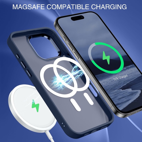 TopSave Strong Magnetic Compatible with MagSafe, Translucent Matte Slim Protective Case with Raised Camera Lens and Metallic Trim For iPhone 16 Pro,