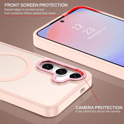TopSave Strong Magnetic Compatible with MagSafe, Translucent Matte Slim Protective Case with Raised Camera Lens and Metallic Trim For Samsung Galaxy