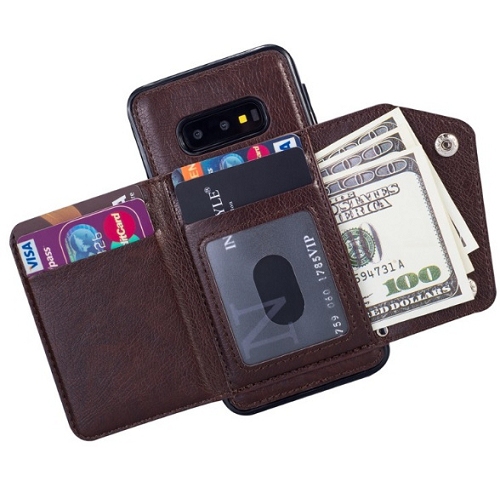 Simulate Leather Back Wallect Case For Samsung S10, Brown